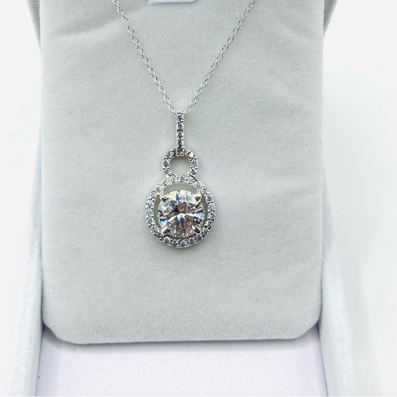3 Carat VS Moissanite Round Brilliant Sterling Silver Pendant Necklace - Picture 3 of 7
